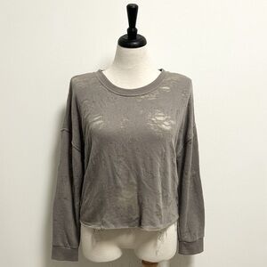 IRO Jeans Green Gray Sudami Threadbare Distressed Long Sleeve Knit Crop Top